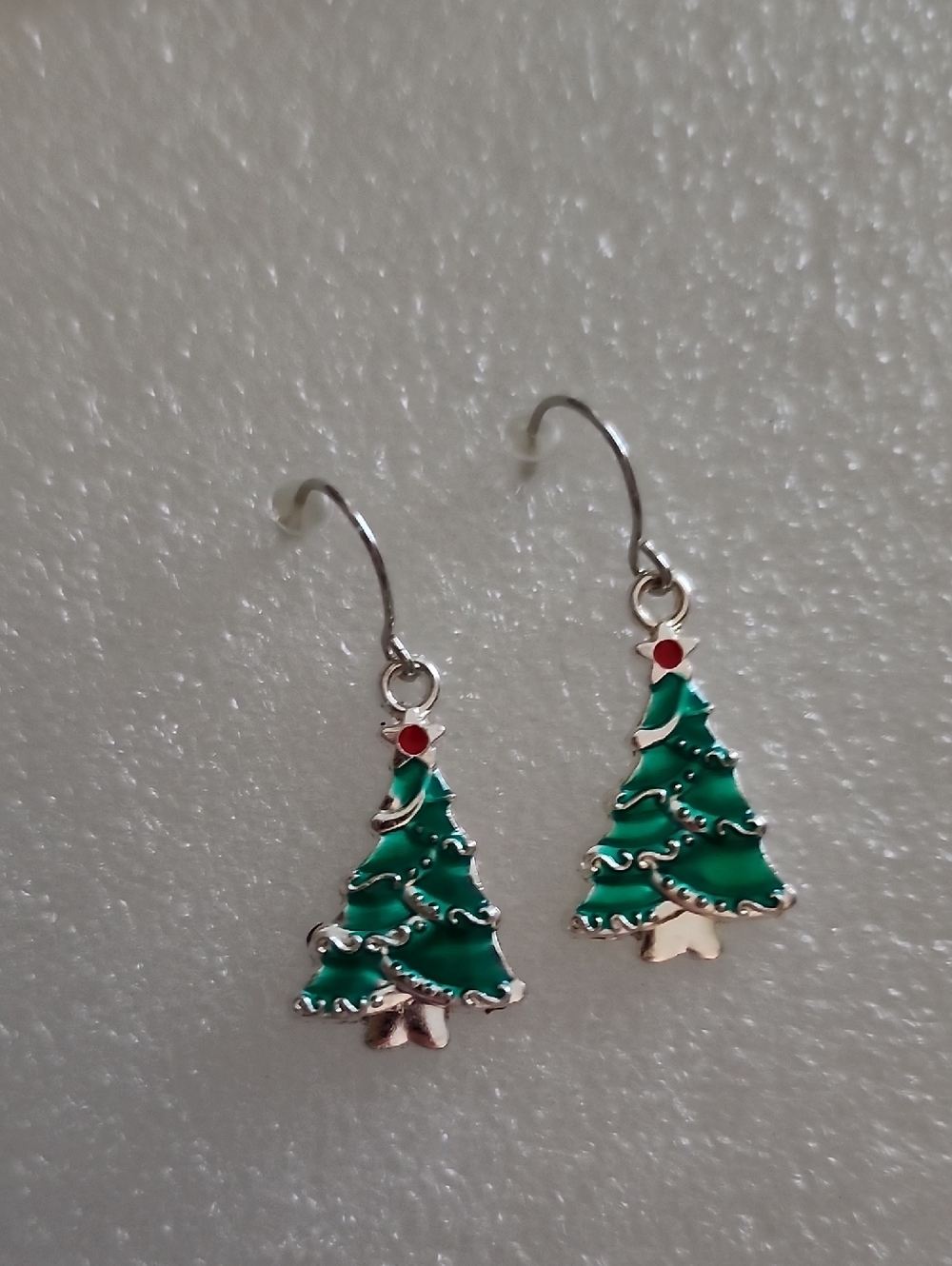 Hand Crafted Green and Red Christmas Tree Drop Earrings
